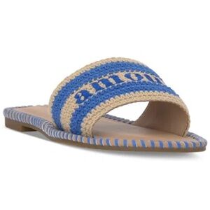 NWOT Woven Blue and Tan Slide Sandals - Women's